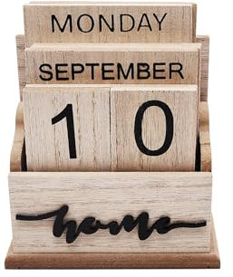 ANMOO Vintage Perpetual Calendars, Wooden Month Week Date Display Blocks for Desk Office Home Decoration Style 3 - Wooden Desktop Block
