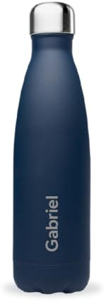 Qwetch - Bouteille Personnalisée Isotherme 500ml Granite - Gourde Nomade Inox Recyclé - 24h Froid et 12h Chaud - Etanche, Sans BPA & Réutilisable (Bleu nuit)
