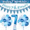 7. Geburtstag Jungen Deko Set - Luftballon Blau, Lange Banner, Riesen Folienballon, Happy Birthday Girlande - Ballon Dekoration