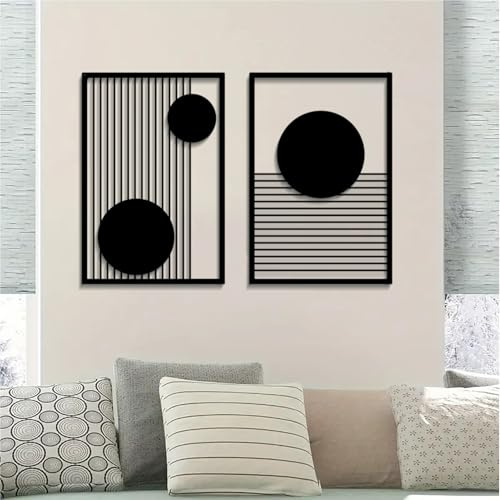 DUOOLN Große 2 Stück Abstrakte Metall Wandkunst, Schwarze Moderne Geometrische Wanddekoration Hängend,Minimalistische Einzeilige Wandskulptur, Wohnzimmer Schlafzimmer Badezimmer Büro Bauernhof Dekor