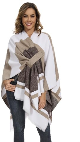 Poncho pour Femmes, Élégante Cape Tricotée Ouverte Devant Châles Enveloppants Écharpe Couverture Cardigan Manteau pour Le Printemps, l'Automne et l'hiver