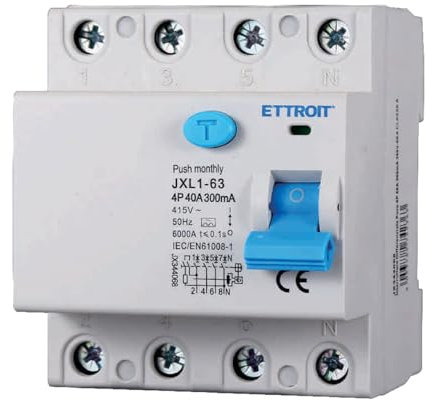 A2ZWORLD Interruttore Differenziale Puro Tipo A Trifase 300mA, RCCB Classe A 300mA 4P 40A, 3P+N 4 Poli 6kA AC 400V, Occupa 4 Moduli DIN