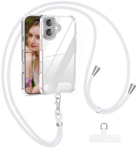 xinyunew Handykette für Google Pixel 4A,Handy Lanyard,Necklace Hülle mit Bands Handyhülle für zum Umhängen, Transparent Case mit Handykordel,Einstellbar und Abnehmbar - White