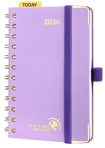 POPRUN Kalender 2026 Klein 16 x 10,5 cm (Jan.2026-Dez.2026) - Taschenkalender 2026 Klein Ringbuch mit Hardcover - Terminplaner, Wochenplaner mit Vergoldete Schutzecken - Violett