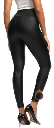 Lishang Thermo Leder Leggings Lederoptik Damen Sexy Gefütterte Lederleggings Kunstleder Leggings High Waist Lederhose Strumpfhosen Treggins Lederimitat Hose Damen