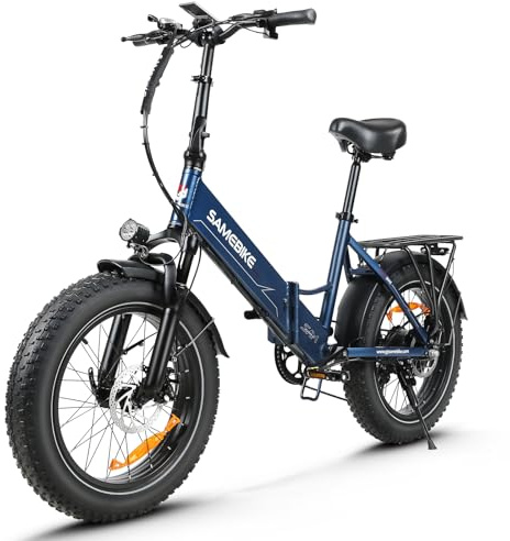 SAMEBIKE Electric Bike For Adults, 48V 13AH Removable Battery Folding Mountain Ebike Wtih High-speed Motor 20 * 4.0 inches Fat Tyre, 7 Speed Flywheels, LCD Display Instrument