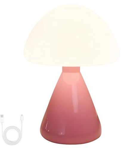 Kaezuy Pilzlampe Tischlampe, LED Akku Tischlampe, Dimmbare Nachttischlampe mit 3 Lichtfarben, Pilz Lampe mit Metallbasis für Hochzeit Schlafzimmer Wohnzimmer (Rosa)