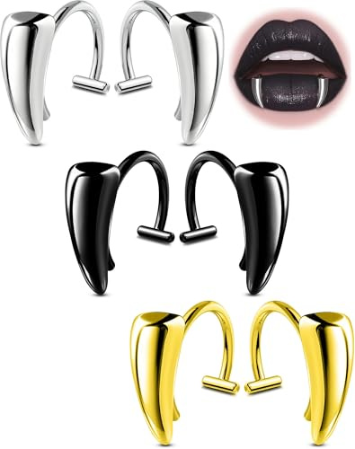 OUFER Falscher Lippenpiercing Schmuck 316L Chirurgenstahl Labret Ring Reif für Unterlippe Verstellbarer Vampirzahn Ring Set Faux Piercing Schmuck Nicht-Piercings für Frauen Männer
