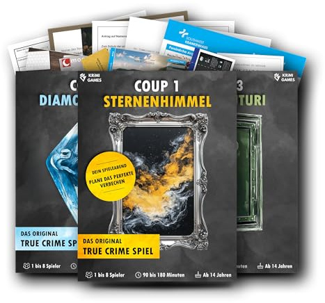 KrimiGames® Coup Spiele – Reales Verbrecher-Spiel für zu Hause – Krimi-Spiele für Erwachsene – 3 spannende Coups (3 für 2 Deal)