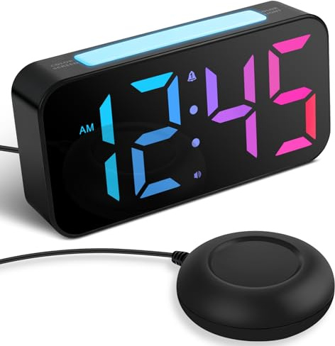 AOOHA Alarm Clock for Heavy Sleepers with Powerful Bed Shaker,Vibrating Alarm Clock Bedside with Bed Shaker,RGB Display,Night Light,Brightness Dimmer,Volume Levels,for Hearing Impaired Elderly Teens