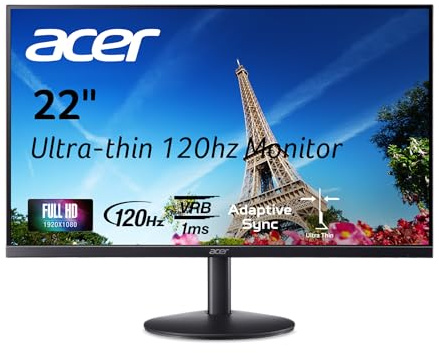 Acer SB223Q J0bi Monitor Full HD ultradelgado 1920 x 1080 22 para Oficina en casa | Trípode sincronización Adaptable (Compatible con FreeSync) | frecuencia de actualización de hasta 120 Hz | 1ms VRB