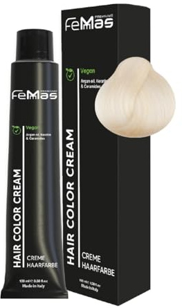FemMas Haarfarbe Spezial Blond Ultra Natural 12.00S I Creme Haarfarbe mit Arganöl, Keratin & Ceramiden I Als dauerhafte Haarfärbung oder Tönung für strahlende, haltbare Farbergebnisse I 100 ml