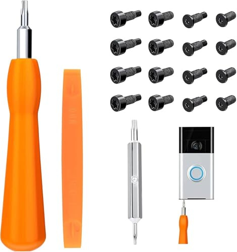 19-in-1 Screwdriver Set for Ring Video Doorbell Replacement Screws, Dual-End T6 & T15 S2 Steel Screwdriver, Orange Pry Tool & 16 Pcs Black Security Screws for Ring Doorbell/Pro/Plus Battery Change