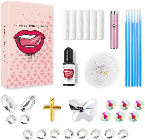 Luretrap Shining Smile DIY Tooth Gem Kit Zahnschmuck Set mit Kleber und LED licht, 24 Stück Kristallschmuck Starter-Kit
