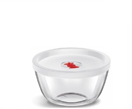 Nobel Borosil Glass Mixing Bowl with a White Plastic lid, Clear and Round in Shape, is Microwave and Dishwasher Safe, Featuring an airtight Design with a (350ml with Lid)