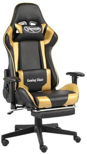 IBUQDDV Chaise de gaming avec repose-pieds et 2 coussins, pivotante en PVC doré, chaise de bureau ergonomique avec dossier haut et hauteur d'assise réglable pour un confort optimal