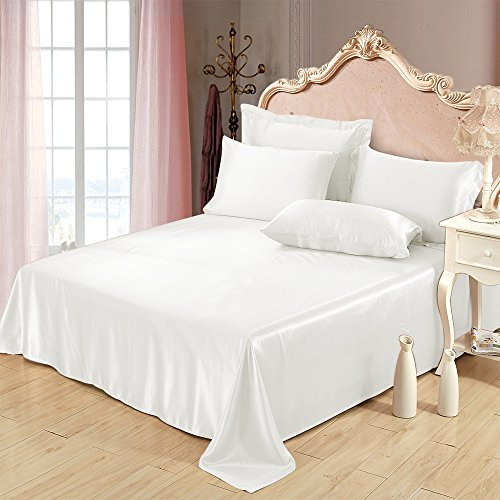 OLESILK 19 Momme Seide Betttuch Bettlaken Haustuch Bettdecke ohne Gummizug, Elfenbein, 200x220cm