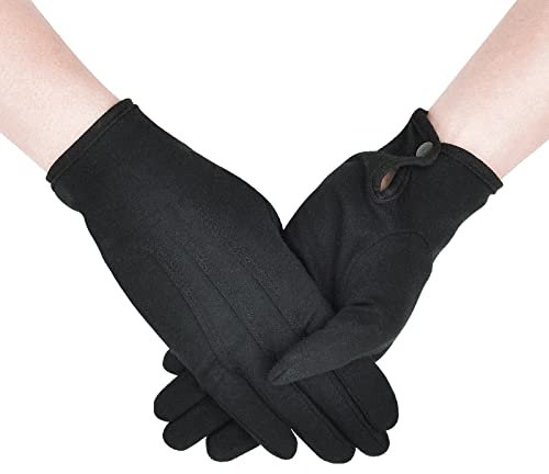 Zenssia Parade weiße Baumwoll-Smoking-Kostüm-Handschuhe mit Schnappmanschette, Münzschmuck-Inspektionshandschuhe, Schwarz, 1 Paar, One Size