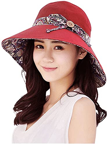 LassZone UV Protection Cotton Sun Hats Summer UPF 50+ Sun Shade Flap Cover Cap with Neck Cover Cord for Womens Girls