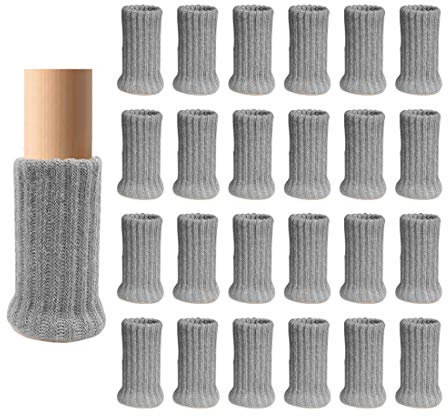 Hggzeg Stuhlsocken, doppelt gestrickt, für Stuhlbeine, rutschfeste Unterlage für Möbel, Tisch, Bodenschutz, 24 Stück (Grau)