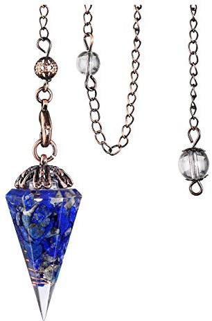 JSDDE Schmuck Harz Edelstein Pendel Farbverlauf Heilsteine Vintage Blume wire wrap Pendulum Pendel Anhänger mit Kette für Reiki Heilung Dowsing Scrying Balance Armband (Lapislazuli)