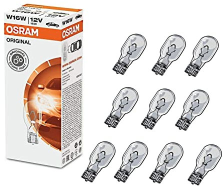 10x Original Osra.m W16W 12V 921 Standard Ersatz Halogen Birne für Bremslicht Hecklicht Rückfahrlicht Nebelleuchte vorne Blinker vorne hinten und seitlich E-geprüft