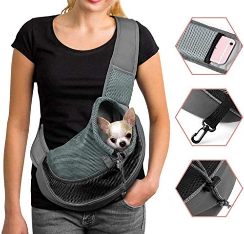 Dog Carrier Sling Breathable Mesh Hand Free Shoulder Tote Bag for Puppy Small Animals 4-8lb Adjustable Padded Shoulder Strap with Front Pocket Dog Carry Outdoor Walking Travel (4-8lb)
