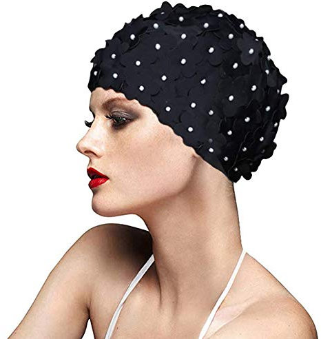 OYSJ Cuffia da Nuoto a Fiori,Cuffia da Nuoto,alla Moda,Cappello Fiore da Nuoto delle Donne,Cappellini da Bagno Vintage con Petali Floreali,Vintage Swim cap Floreale,Adulto