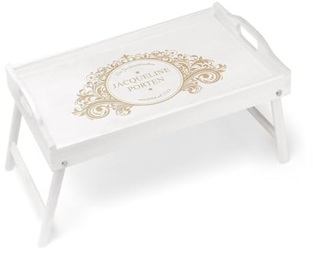 Maverton Frühstückstablett mit Gravur, Betttisch mit Griffen klappbar, Weiß | Klappbare Beine, erhöhter Rand, Weiß, Geburtstagsgeschenk für Frauen, Einzugsgeschenke, Ornament