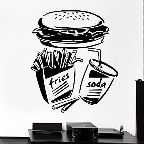 QIANGTOU Big Hamburger Wandaufkleber Fast Food Pommes Soda Burger Restaurant Wandtattoo Burger Restaurant Fenster Dekor Pop Art Aufkleber 61x53cm