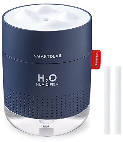 SmartDevil Cool Mist Humidifier - 500ml, Night Light, Whisper Quiet USB, Auto-Off, for Bedroom, Baby, Office, Plants - 2 Filter