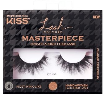 KISS Lash Couture Masterpiece Hand-Woven Faux Mink False Eyelashes, Style ‘Cruise’, 12mm, Easy to Apply, Reusable, Vegan, Cruelty Free, 1 Pair Strip Lashes