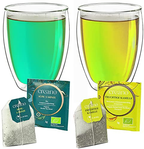 Creano doppelwandige Gläser 250ml „DG-Hoch“, 2er Set + 2x hochwertiger Kräutertee oder Früchtetee gratis