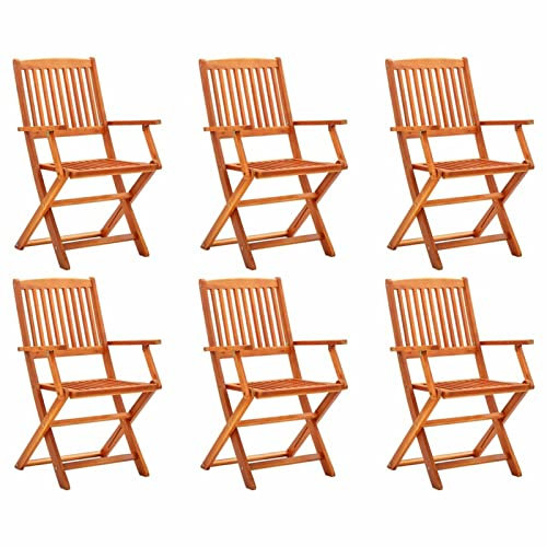 Mogou Klappbare Gartenstühle 6 STK Hochlehner, Campingstühle, Lehnstühle, Wetterfest Stuhl, Garden Chair, Massivholz Eukalyptus