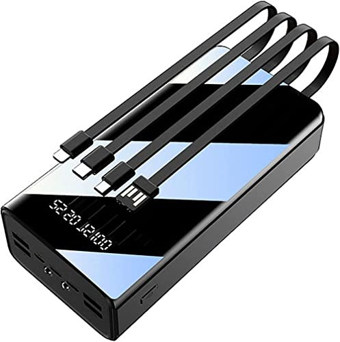OaNcO Batteria Esterna 50000Mah Power Bank con 4 Cavi Integrati Portatile Compatto Ricarica Rapida 4 Ingressi E 7 Uscite con Torcia LED E Display LCD Batteria Portatile,Blue,Nero