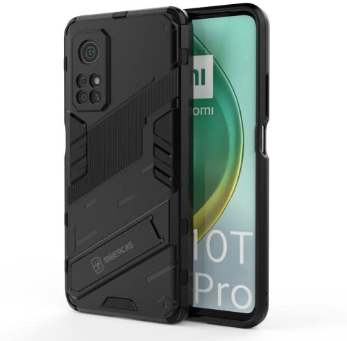 EASSGU Hülle für Xiaomi MI 10T 5G / Xiaomi MI 10T Pro 5G (6.67 Inches), mit Kickstand PC Silikon Stoßfester Armor Handyhülle - Schwarz