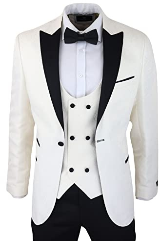 TruClothing.com Mens Paisley Tuxedo Blazer and Waistcoat Brocade Dinner Jacket Satin Black Blue