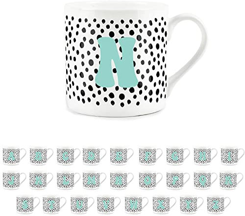 Purely Home Letter Initial Personalised Mugs - Spotty Alphabet Bone China Coffee/Tea Cups (N)
