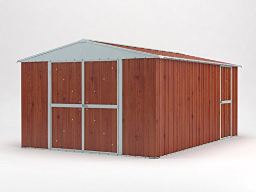 Box in Acciaio Zincato Casetta da Giardino in Lamiera 3.60 x 4.30 m x h2.10 m - 185 KG - 15 metri quadri (Finitura Legno)