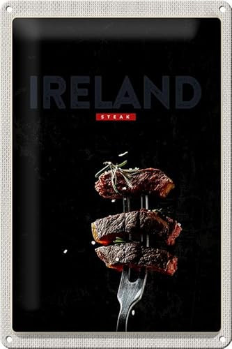 Blechschild 20x30cm gewölbt Irland Fleisch Steack Gabel Deko Geschenk Schild