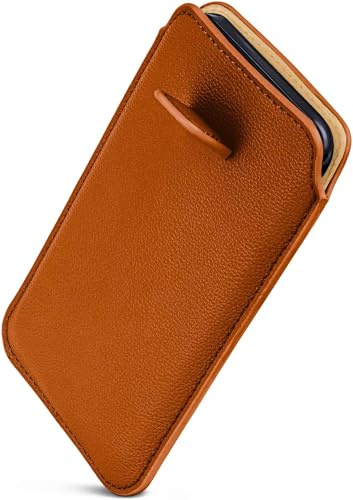 ONEFLOW Liberty Case für iPhone 15 Pro Handy Einsteckhülle mit Rückzugfunktion, PU Leder Handytasche, Schutzhülle mit Lasche, Sleeve Etui Hülle zum Einstecken, Braun