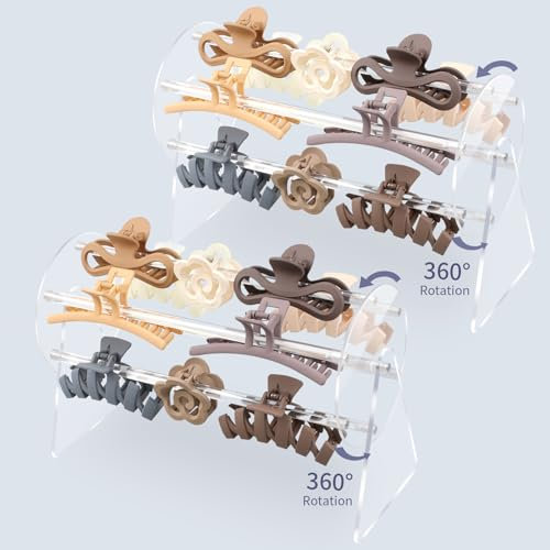 SNOWSTAR 2 x Acryl-Klemmen-Organizer, 360 Grad drehbarer Klauen-Clip-Halter und Aufbewahrung, Haarklammer-Organizer, transparenter Ständer für Frauen und Mädchen