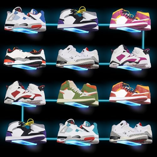 LINYAPRY Schwebendes Schuhregal mit Lichtern, leuchtende Farbwechsel, Sneaker-Ausstellungsregale für die Wand, schwebender Schuhregal, Organizer für Showcase, Sneaker-Sammlung oder Schuhbox, 12 Stück