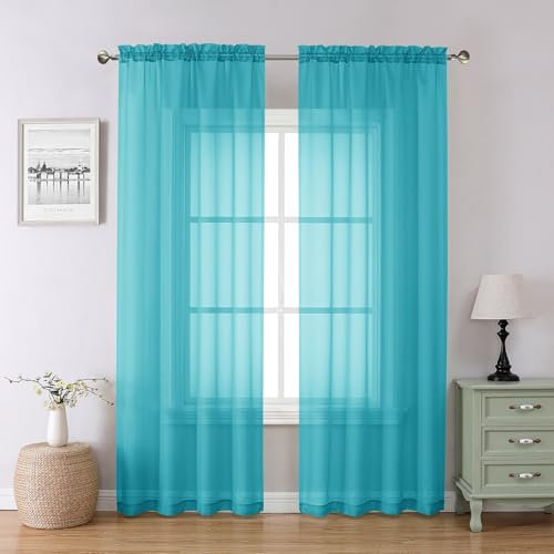 Chyhomenyc Durchsichtige Vorhänge, 213 cm lang, 2 Stoffbahnen, lichtfilternd, weich, luftig, Voile, Stangentaschen, durchscheinende Fenstervorhänge für Schlafzimmer, Wohnzimmer, jeweils 106 x 213 cm