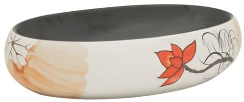 vidaXL Aufsatzwaschbecken, Oval Waschbecken mit Muster, Handgefertigt Waschtisch Waschschale für Badezimmer, Handwaschbecken Spülbecken, Mehrfarbig 59x40x15 cm Keramik
