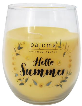pajoma® Duftkerze Citronella im Glas Hello Summer - 295 g, Brenndauer ca. 35 Stunden | Gelb (Pantone 120C) | Hochwertiges Design & frischer Sommerduft