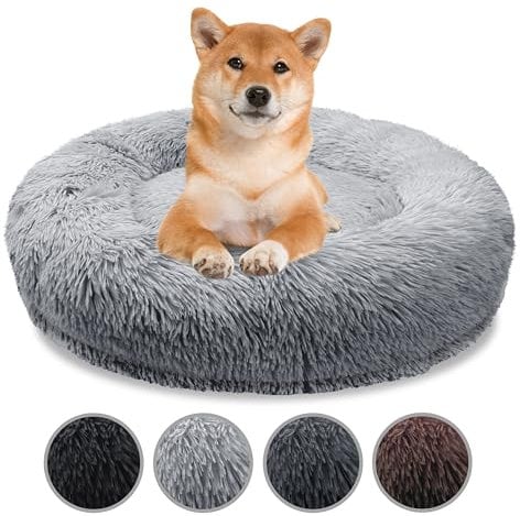 bluzelle Orthopädisches Hundebett für Mittelgroße Hunde, 80cm Donut Kissen Waschbar Memory Foam Rund, Hundekorb Hundekissen Flauschig Plüsch Kunstfell Weich, Farbe:Hellgrau