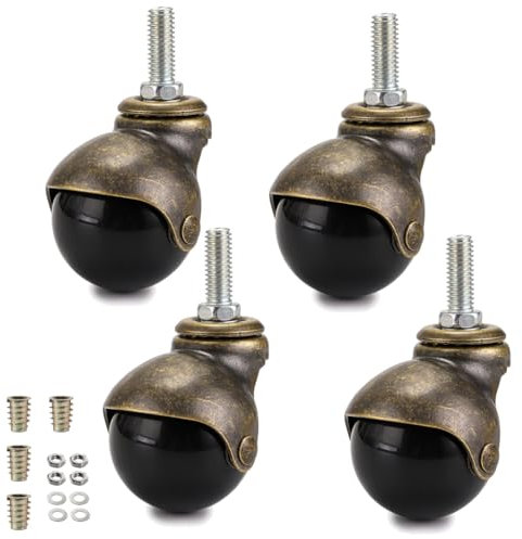 Skelang 4 Pcs Threaded Stem Castors 50mm, M9×25mm Stem Ball Caster Wheels, Antique Swivel Wheel for Old Chairs, Table, Cart, Total Load Capacity 120kg