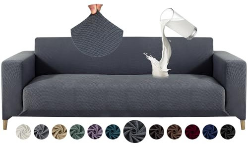 Alishomtll Sofa Überzug 4 Sitzer Stretch Sofabezug Universal Wasserabweisend Couch Überzug Sofaüberwürfe Elastische Jacquard Couchbezug rutschfest Sofaschoner für Hunde Katzen (230-300cm, Dunkelgrau)