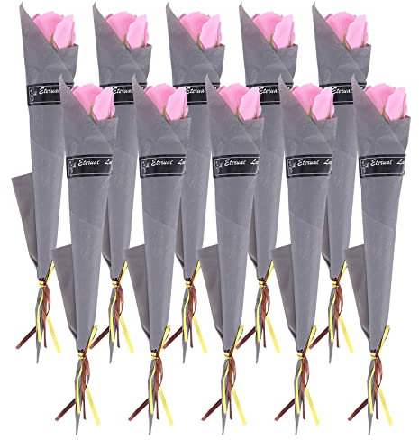 Exogio Lot de 10 Bouquet de Savon Parfumé, Roses Eternelle artificielles, Bouquet de Fleurs artificielles, Cadeau Romantique pour Fête des Mères, Anniversaire, Saint-Valentin, Mariage,